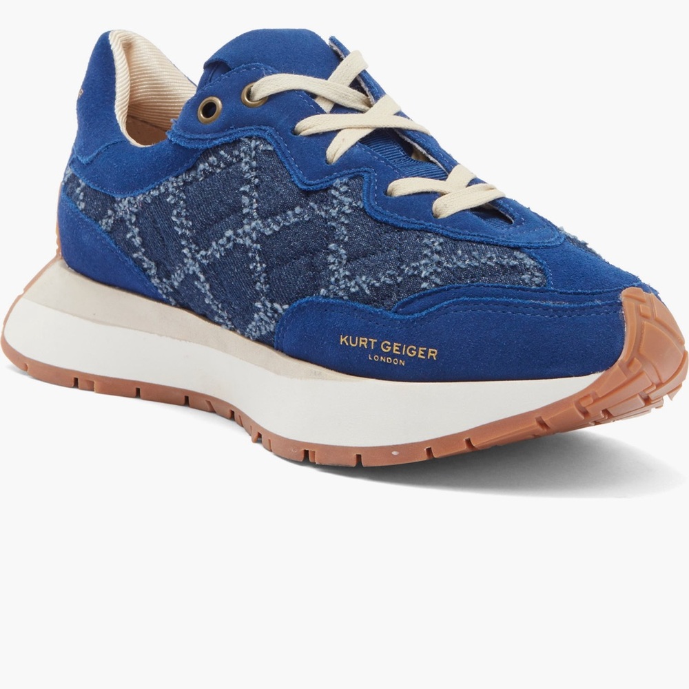Kurt Geiger Suede and Denim Quilt Trainer Sneakers - Picture 1 of 1